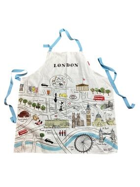 🍄 Alice Tait London Map Graphic Apron with Light Blue Neck Strap